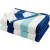 COTTON CRAFT Oversized XL Beach Towel 35 x 70-2 Pack – 100% Cotton Velour – Big & Huge – Pool Picnic Bath – Double Woven Thick Plush Super Soft Luxury – 630 GSM – Cabana Stripe Blue