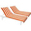 COTTON CRAFT Pool Lounge Chair Cover – 2 Pack – Chaise Beach Picnic Spa Towel – Cabana Stripe – Soft Premium Ringspun Terry Cotton – Oversized – 32 inch wide x 82 inch long with 7 inch Pocket – Orange(Orange White)