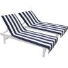 COTTON CRAFT Pool Lounge Chair Cover – 2 Pack – Chaise Beach Picnic Spa Towel – Cabana Stripe – Soft Premium Ringspun Terry Cotton – Oversized – 32 inch wide x 82 inch long with 7 inch Pocket – Orange(Navy White)