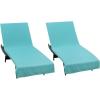 COTTON CRAFT Pool Lounge Chair Cover – 2 Pack 100% Cotton Soft Ringspun Terry Towel Chaise Patio Picnic Spa Sun Lounger Beach Lounge Chair Cover – Oversized 32 in W x 82 in L x 7 in Pocket – Navy Blue(Waffle – Blue)