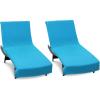 COTTON CRAFT Pool Lounge Chair Cover – 2 Pack 100% Cotton Soft Ringspun Terry Towel Chaise Patio Picnic Spa Sun Lounger Beach Lounge Chair Cover – Oversized 32 in W x 82 in L x 7 in Pocket – Navy Blue(Waffle – Aqua)