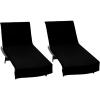 COTTON CRAFT Pool Lounge Chair Cover – 2 Pack 100% Cotton Soft Ringspun Terry Towel Chaise Patio Picnic Spa Sun Lounger Beach Lounge Chair Cover – Oversized 32 in W x 82 in L x 7 in Pocket – Navy Blue(Waffle – Black)