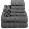 COTTON CRAFT Popcorn Towel Set – Luxurious 10 Piece Towel Set – 100% Cotton – Soft Absorbent 600 GSM Bathroom Towels – 2 Large Bath Towel 4 Hand Towel 4 Wash Cloth – Hotel Spa Shower Pool Dorm – Black(Charcoal)