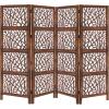 COTTON CRAFT Room Divider Wood Floor Screen – Kamal Antique White 4 Folding Panel 72×80 – Portable Reversible Functional Decorative Partition – Reversible Boho Freestanding Small Spaces Privacy(Coral – Antique Brown)