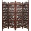 COTTON CRAFT Room Divider Wood Floor Screen – Kamal Antique White 4 Folding Panel 72×80 – Portable Reversible Functional Decorative Partition – Reversible Boho Freestanding Small Spaces Privacy(Hathi – Walnut Brown)