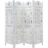 COTTON CRAFT Room Divider Wood Floor Screen – Kamal Antique White 4 Folding Panel 72×80 – Portable Reversible Functional Decorative Partition – Reversible Boho Freestanding Small Spaces Privacy(Ghanti Bells – Antique White)