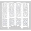 COTTON CRAFT Room Divider Wood Floor Screen – Kamal Antique White 4 Folding Panel 72×80 – Portable Reversible Functional Decorative Partition – Reversible Boho Freestanding Small Spaces Privacy(Kosi – White)