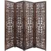 COTTON CRAFT Room Divider Wood Floor Screen – Kamal Antique White 4 Folding Panel 72×80 – Portable Reversible Functional Decorative Partition – Reversible Boho Freestanding Small Spaces Privacy(Scroll – Antique Brown)
