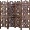 COTTON CRAFT Room Divider Wood Floor Screen – Kamal Antique White 4 Folding Panel 72×80 – Portable Reversible Functional Decorative Partition – Reversible Boho Freestanding Small Spaces Privacy(Ghanti – Antique Brown)