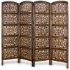 COTTON CRAFT Room Divider Wood Floor Screen – Kamal Antique White 4 Folding Panel 72×80 – Portable Reversible Functional Decorative Partition – Reversible Boho Freestanding Small Spaces Privacy(Rajasthan – Antique Brown)