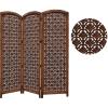 COTTON CRAFT Room Divider Wood Floor Screen – Kamal Antique White 4 Folding Panel 72×80 – Portable Reversible Functional Decorative Partition – Reversible Boho Freestanding Small Spaces Privacy(Taj – Antique Brown)