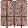 COTTON CRAFT Room Divider Wood Floor Screen – Kamal Antique White 4 Folding Panel 72×80 – Portable Reversible Functional Decorative Partition – Reversible Boho Freestanding Small Spaces Privacy(Kosi – Brown)
