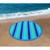 COTTON CRAFT Round Beach Towel Blanket – 100% Cotton Plush Jacquard Velour 5 Foot Pool Picnic Towel Yoga Meditation Mat – 60 Inch Circular Beach Blanket Throw with Fringe – Cabana Stripe Blue Green(Cabana Stripe Blue Green)