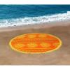 COTTON CRAFT Round Beach Towel Blanket – 100% Cotton Plush Jacquard Velour 5 Foot Pool Picnic Towel Yoga Meditation Mat – 60 Inch Circular Beach Blanket Throw with Fringe – Cabana Stripe Blue Green(Sunshine Orange Yellow)