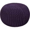 COTTON CRAFT Round Dori Pouf – Cotton Braid Cord Cable Knitted Ottoman – Foot Stool Footrest Floor Pouf Accent Furniture Bean Bag – Living Room Dorm Décor – 20.5 Dia x 13.5 High – Round Ivory Cream(Deep Plum – Round)