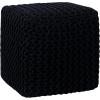 COTTON CRAFT Round Dori Pouf – Cotton Braid Cord Cable Knitted Ottoman – Foot Stool Footrest Floor Pouf Accent Furniture Bean Bag – Living Room Dorm Décor – 20.5 Dia x 13.5 High – Round Ivory Cream(Black – Cube Large)