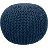 COTTON CRAFT Round Dori Pouf – Cotton Braid Cord Cable Knitted Ottoman – Foot Stool Footrest Floor Pouf Accent Furniture Bean Bag – Living Room Dorm Décor – 20.5 Dia x 13.5 High – Round Ivory Cream(Blue – Round)