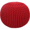 COTTON CRAFT Round Dori Pouf – Cotton Braid Cord Cable Knitted Ottoman – Foot Stool Footrest Floor Pouf Accent Furniture Bean Bag – Living Room Dorm Décor – 20.5 Dia x 13.5 High – Round Ivory Cream(Red – Round)