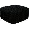 COTTON CRAFT Round Dori Pouf – Cotton Braid Cord Cable Knitted Ottoman – Foot Stool Footrest Floor Pouf Accent Furniture Bean Bag – Living Room Dorm Décor – 20.5 Dia x 13.5 High – Round Ivory Cream(Black – Cube Small)