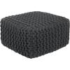 COTTON CRAFT Round Dori Pouf – Cotton Braid Cord Cable Knitted Ottoman – Foot Stool Footrest Floor Pouf Accent Furniture Bean Bag – Living Room Dorm Décor – 20.5 Dia x 13.5 High – Round Ivory Cream(Grey – Cube Small)