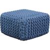 COTTON CRAFT Round Dori Pouf – Cotton Braid Cord Cable Knitted Ottoman – Foot Stool Footrest Floor Pouf Accent Furniture Bean Bag – Living Room Dorm Décor – 20.5 Dia x 13.5 High – Round Ivory Cream(Blue – Cube Small)