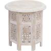 Cotton Craft Solid Wood Accent End Table – Hand Carved Vintage Boho Folding Side Table – Small Spaces Entryway Farmhouse Living Room Bedside – No Tools Assembly -18×18 Round – Jaipur Antique Brown(White Wash Round)
