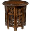 Cotton Craft Solid Wood Accent End Table – Hand Carved Vintage Boho Folding Side Table – Small Spaces Entryway Farmhouse Living Room Bedside – No Tools Assembly -18×18 Round – Jaipur Antique Brown(Antique Brown)
