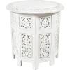 Cotton Craft Solid Wood Accent End Table – Hand Carved Vintage Boho Folding Side Table – Small Spaces Entryway Farmhouse Living Room Bedside – No Tools Assembly -18×18 Round – Jaipur Antique Brown(Antique White)