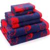 ORIGINAL KIDS 6 Piece Towel Set – Bath Time Whale of A Time – 2 Bath Towels, 2 Hand Towels, 2 Washcloths in Bonus Tote Bag – 100% Cotton Jacquard Soft Absorbent Pool Beach Towel Gift – Navy Blue Red