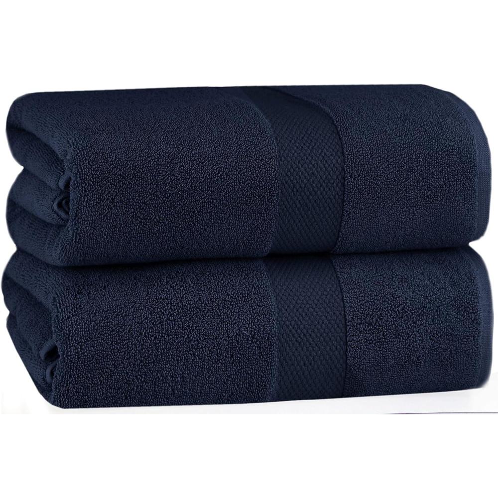 imageCOTTON CRAFT Hotel Spa Luxury Bath Sheet  2 Pack  Oversized Extra Large 40 x 80  Heavyweight 700 GSM 2 Ply Ringspun Cotton  Soft Absorbent Everyday Use Home Bath Easy Care Towel Set  BlackNavy  2 Pack Bath Sheet