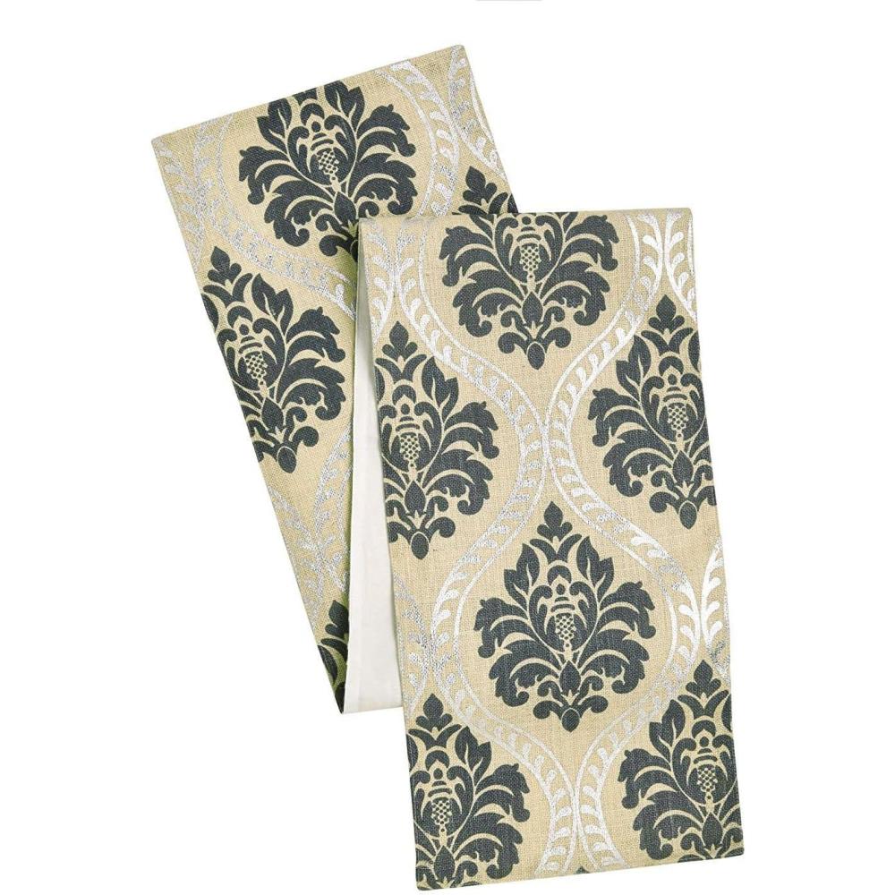 imageCOTTON CRAFT Jute Table Runner  Extra Long 13x108 inches Jute Runner with Backing  Rustic Farmhouse Halloween Fall Thanksgiving Holiday Party Xmas Dining Kitchen Burlap Tablerunner  Charcoal GreyGrey Silver