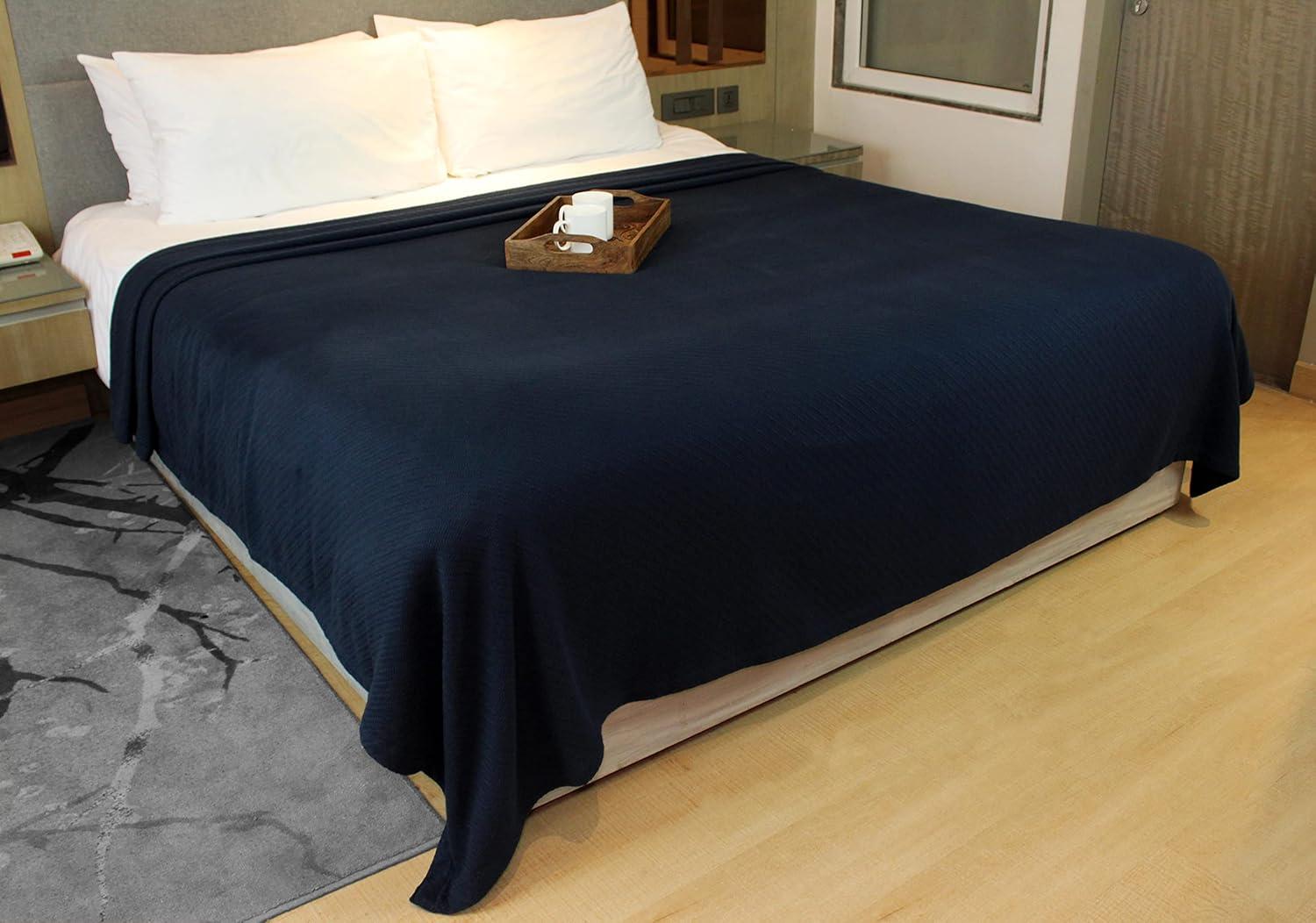 imageCOTTON CRAFT Soft Cotton Thermal Blanket Plush Herringbone Twill All Season Luxurious Breathable Skin Friendly Lightweight Cooling Throw Blanket Sofa Couch Travel Camping Dorm King SageNavy