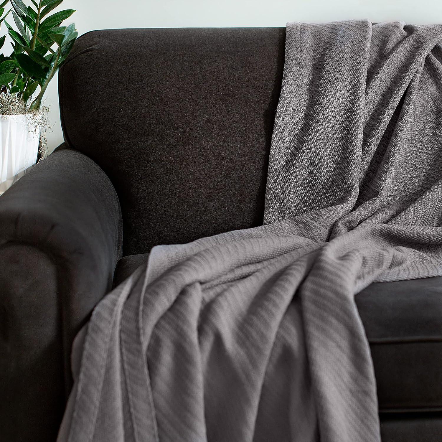 imageCOTTON CRAFT Soft Cotton Thermal Blanket Plush Herringbone Twill All Season Luxurious Breathable Skin Friendly Lightweight Cooling Throw Blanket Sofa Couch Travel Camping Dorm King SageGrey