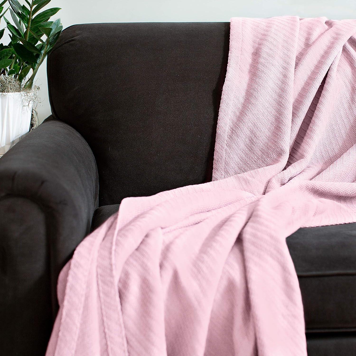 imageCOTTON CRAFT Soft Cotton Thermal Blanket Plush Herringbone Twill All Season Luxurious Breathable Skin Friendly Lightweight Cooling Throw Blanket Sofa Couch Travel Camping Dorm King SageLight Pink