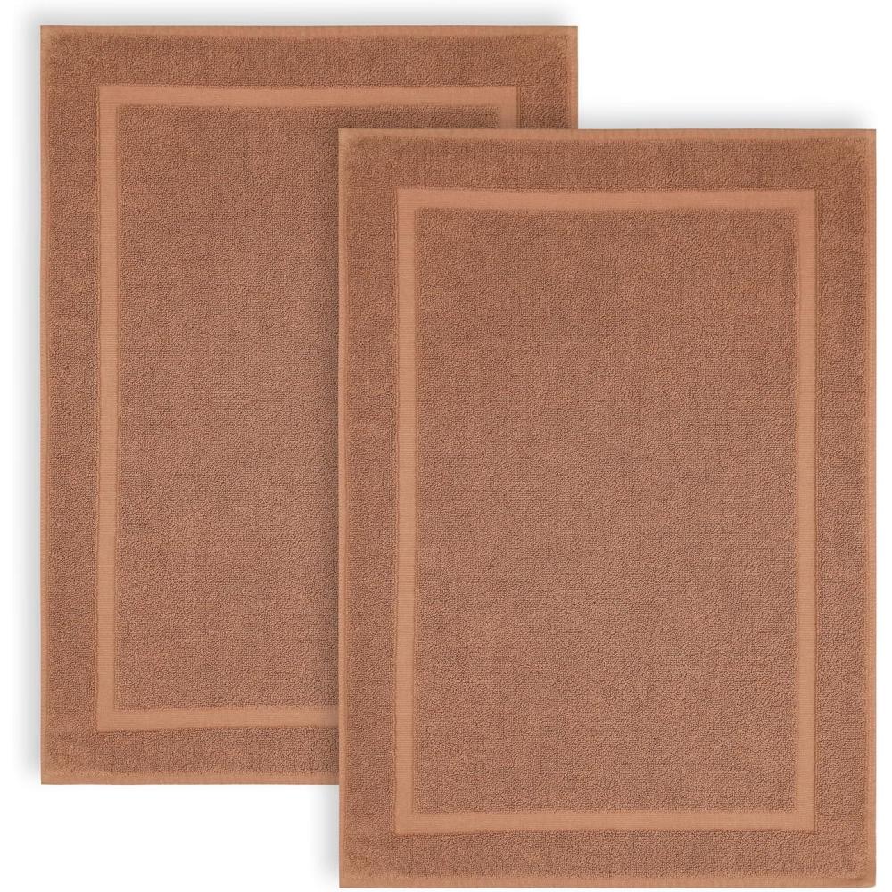 imageCOTTON CRAFT Bath Mats  2 Pack 100 Cotton 21x30 Inches  Ultra Absorbent  Plush 900 GSM  Banded Border Luxury Towel Rug  Step Out Tub Shower Floor Mat Not a Bathroom Rug  WhiteMocha