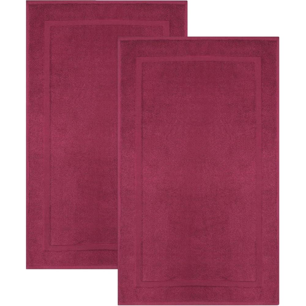 imageCOTTON CRAFT Bath Mats  2 Pack 100 Cotton 21x30 Inches  Ultra Absorbent  Plush 900 GSM  Banded Border Luxury Towel Rug  Step Out Tub Shower Floor Mat Not a Bathroom Rug  WhiteBurgundy