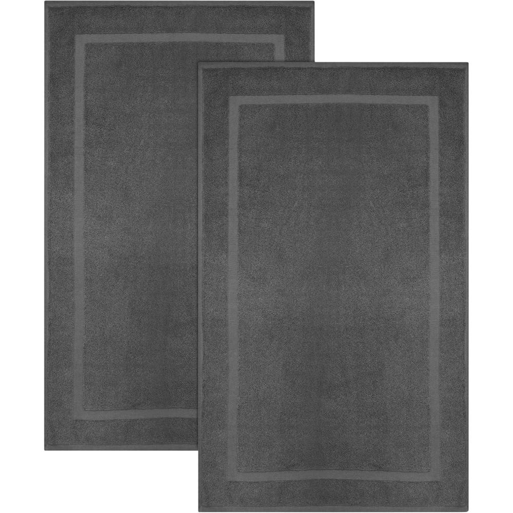 imageCOTTON CRAFT Bath Mats  2 Pack 100 Cotton 21x30 Inches  Ultra Absorbent  Plush 900 GSM  Banded Border Luxury Towel Rug  Step Out Tub Shower Floor Mat Not a Bathroom Rug  WhiteCharcoal