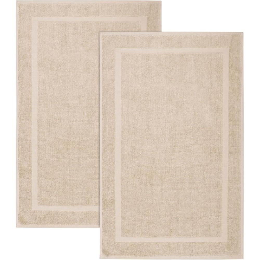 imageCOTTON CRAFT Bath Mats  2 Pack 100 Cotton 21x30 Inches  Ultra Absorbent  Plush 900 GSM  Banded Border Luxury Towel Rug  Step Out Tub Shower Floor Mat Not a Bathroom Rug  WhiteLinen