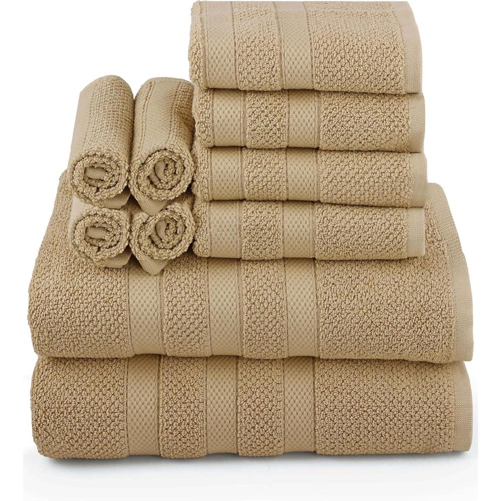 imageCOTTON CRAFT Popcorn Towel Set Luxurious 10 Piece Towel Set 100 Cotton Soft Absorbent 600 GSM Bathroom Towels 2 Large Bath Towel 4 Hand Towel 4 Wash Cloth Hotel Spa Shower Pool Dorm WhiteLinen