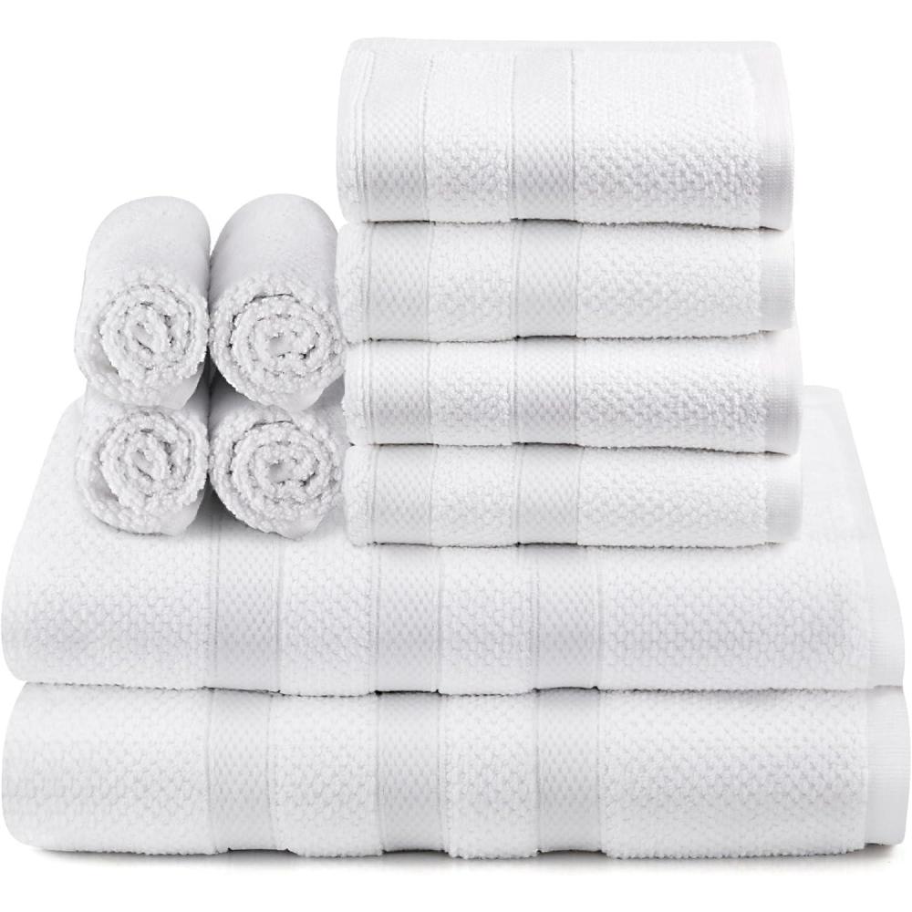 imageCOTTON CRAFT Popcorn Towel Set Luxurious 10 Piece Towel Set 100 Cotton Soft Absorbent 600 GSM Bathroom Towels 2 Large Bath Towel 4 Hand Towel 4 Wash Cloth Hotel Spa Shower Pool Dorm WhiteWhite