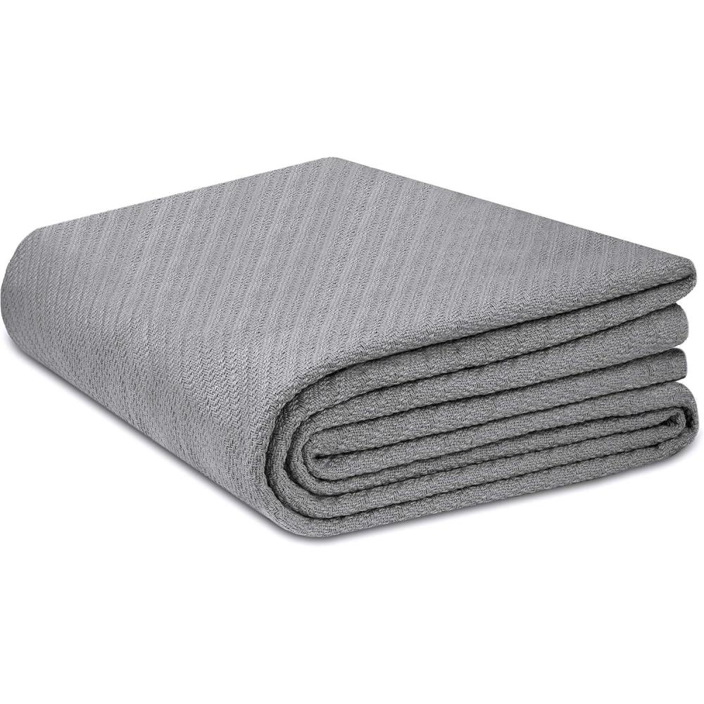 imageCOTTON CRAFT Soft Cotton Thermal Blanket Plush Herringbone Twill All Season Luxurious Breathable Skin Friendly Lightweight Cooling Throw Blanket Sofa Couch Travel Camping Dorm King SageGrey
