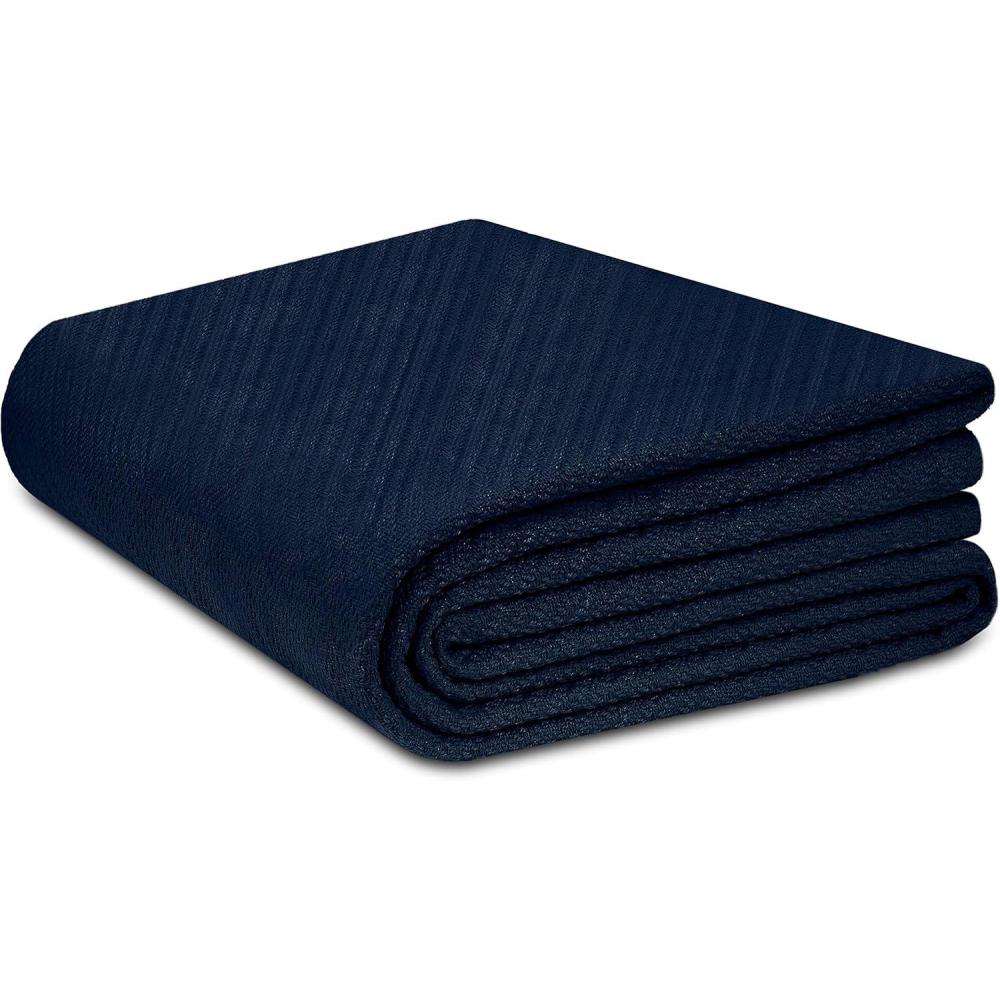 imageCOTTON CRAFT Soft Cotton Thermal Blanket Plush Herringbone Twill All Season Luxurious Breathable Skin Friendly Lightweight Cooling Throw Blanket Sofa Couch Travel Camping Dorm King SageNavy