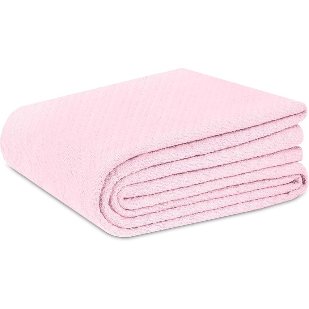 imageCOTTON CRAFT Soft Cotton Thermal Blanket Plush Herringbone Twill All Season Luxurious Breathable Skin Friendly Lightweight Cooling Throw Blanket Sofa Couch Travel Camping Dorm King SageLight Pink