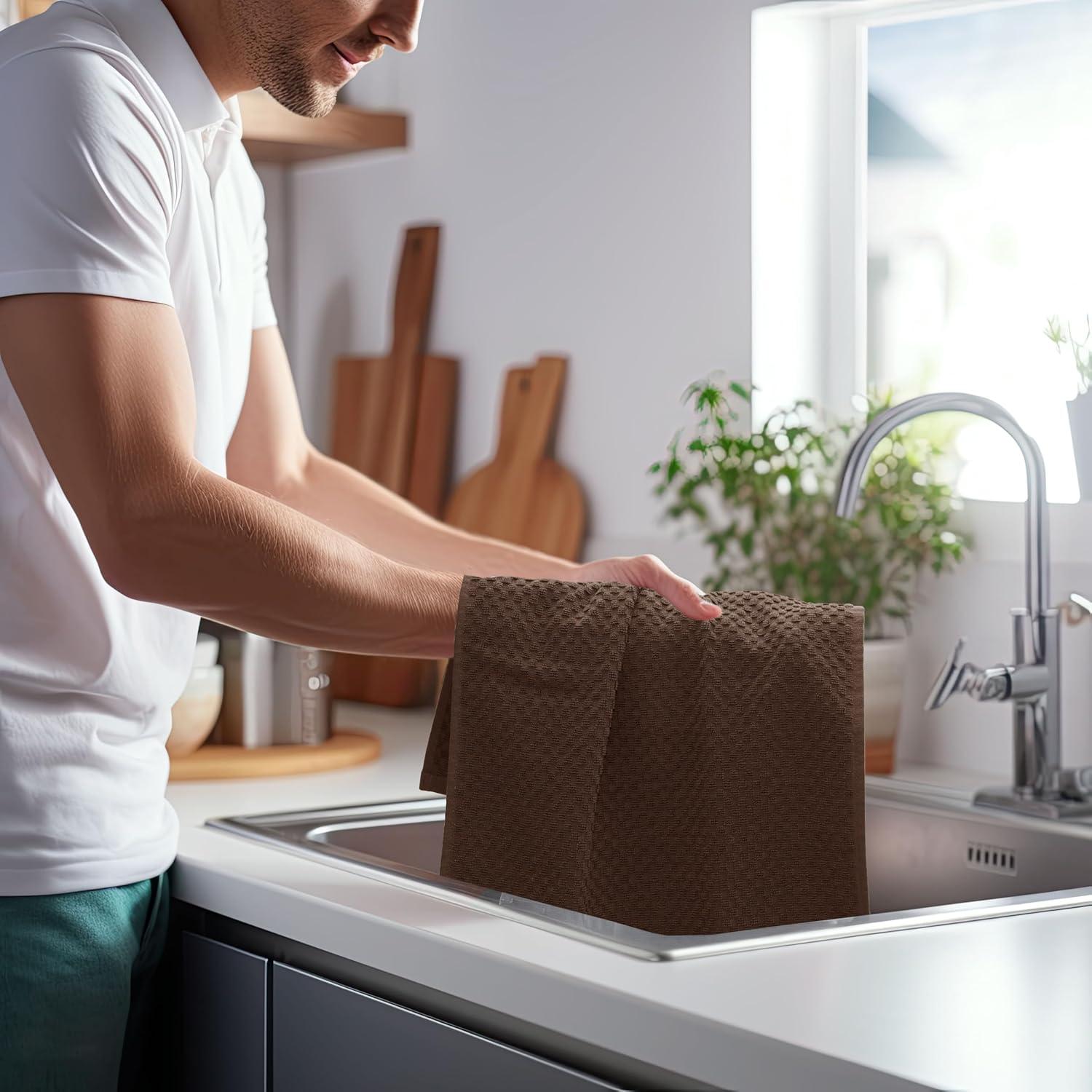 imageCOTTON CRAFT Amazing Kitchen Towel 8 Pack Reusable Terry Towel 100 Cotton European Waffle Pantry Bar Cleaning Cloth Quick Dry Low Lint Soft Absorbent Dish Towel Large Oversized 20x30 RedHarvest Multi