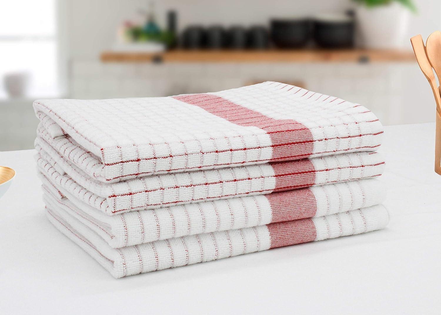 imageCOTTON CRAFT Amazing Kitchen Towel 8 Pack Reusable Terry Towel 100 Cotton European Waffle Pantry Bar Cleaning Cloth Quick Dry Low Lint Soft Absorbent Dish Towel Large Oversized 20x30 RedRed White