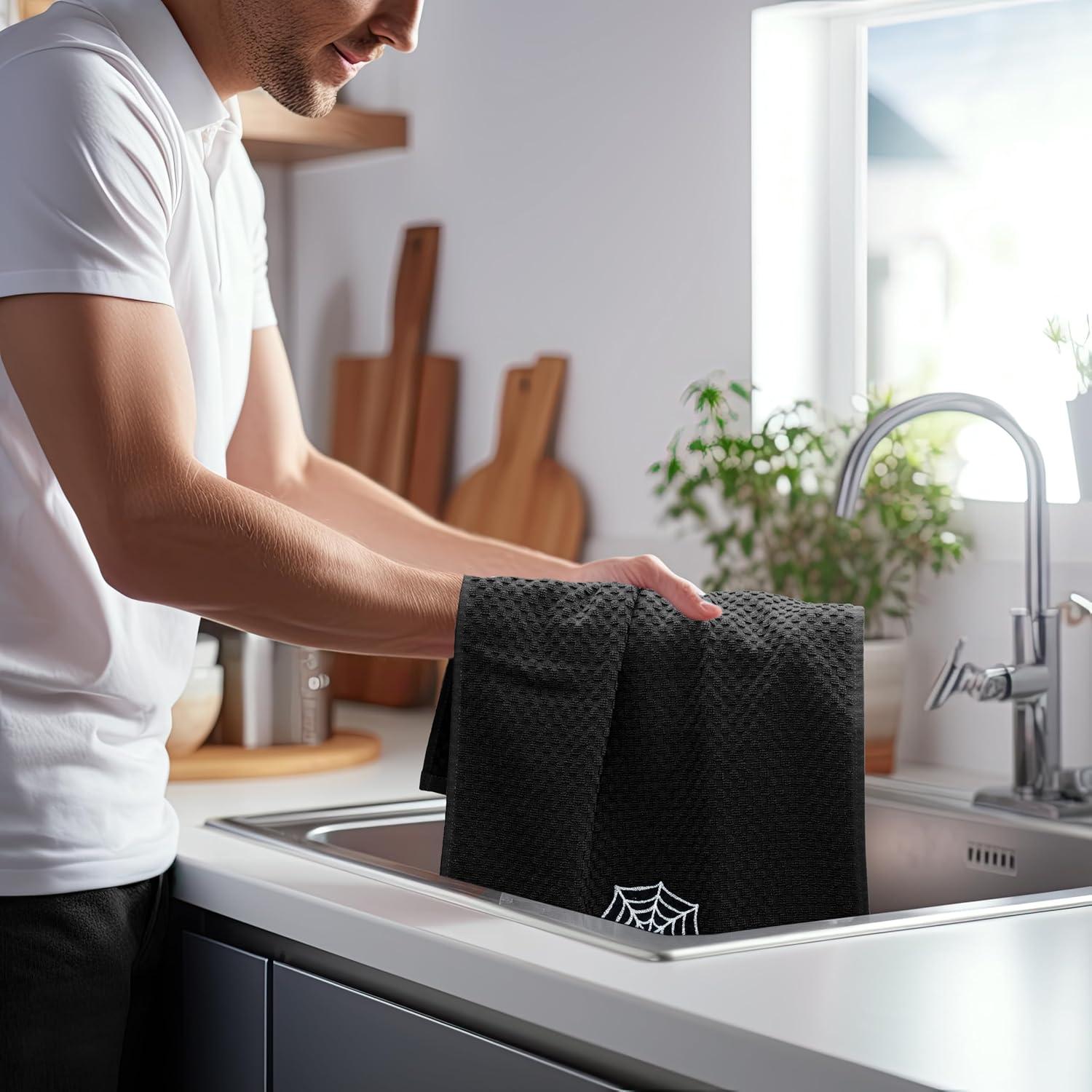 imageCOTTON CRAFT Amazing Kitchen Towel 8 Pack Reusable Terry Towel 100 Cotton European Waffle Pantry Bar Cleaning Cloth Quick Dry Low Lint Soft Absorbent Dish Towel Large Oversized 20x30 RedBlack