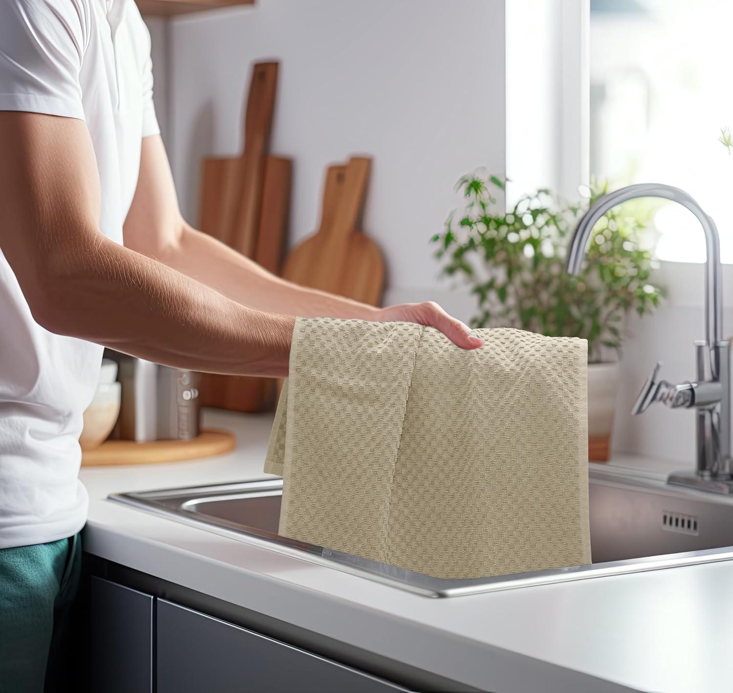 imageCOTTON CRAFT Amazing Kitchen Towel 8 Pack Reusable Terry Towel 100 Cotton European Waffle Pantry Bar Cleaning Cloth Quick Dry Low Lint Soft Absorbent Dish Towel Large Oversized 20x30 RedBeige