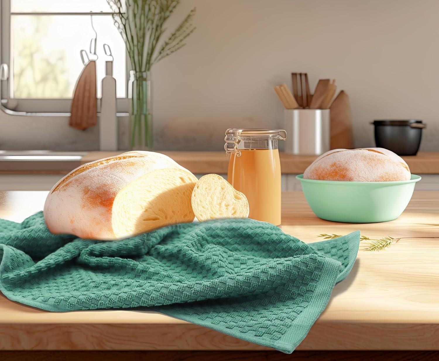 imageCOTTON CRAFT Amazing Kitchen Towel 8 Pack Reusable Terry Towel 100 Cotton European Waffle Pantry Bar Cleaning Cloth Quick Dry Low Lint Soft Absorbent Dish Towel Large Oversized 20x30 RedSeafoam