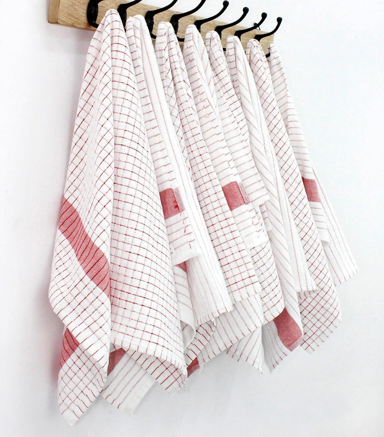 imageCOTTON CRAFT Amazing Kitchen Towel 8 Pack Reusable Terry Towel 100 Cotton European Waffle Pantry Bar Cleaning Cloth Quick Dry Low Lint Soft Absorbent Dish Towel Large Oversized 20x30 RedRed White