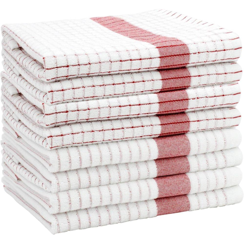 imageCOTTON CRAFT Amazing Kitchen Towel 8 Pack Reusable Terry Towel 100 Cotton European Waffle Pantry Bar Cleaning Cloth Quick Dry Low Lint Soft Absorbent Dish Towel Large Oversized 20x30 RedRed White